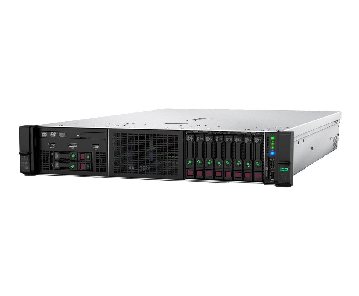 HPE ProLiant DL380 Gen10 entry SATA server with one Intel Xeon Bronze 3204 processor, 16GB dual rank memory, S100i storage controller, Eight SATA large form factor drive bays, one HPE Ethernet 1Gb 4-port 366FLR Adapter, one LFF Easy Install Rail Kit, and one 500W power supply (P20182-B21) | SS-HPH1100084