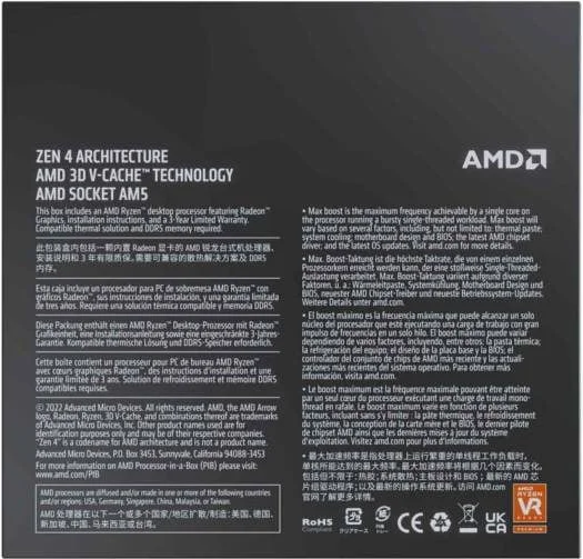 AMD Ryzen 9 7900X3D Desktop Processor, With Radeon Graphics, AM5 Socket, 24 Threads, 12 Cores, 5.6Ghz Max Boost, 4.4Ghz Base, 120W TDP, 2 Channels, 140MB Cache, DDR5 Memory Type | 100-100000909WOF