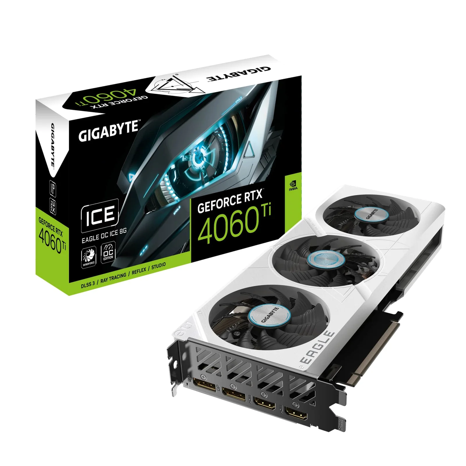 GIGABYTE GeForce RTX 4060 Ti EAGLE OC ICE 8G, Core Clock 2550 MHz, 8GB GDDR6, 128 bit  | GV-N406TEAGLEOC ICE-8GD