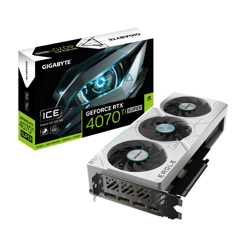 NVIDIA GeForce RTX 4070 Ti SUPER EAGLE OC ICE Graphics Card, 16GB GDDR6X 256bit Memory, 2640 MHz Core Clock | GV-N407TSEAGLEOC ICE-16GD