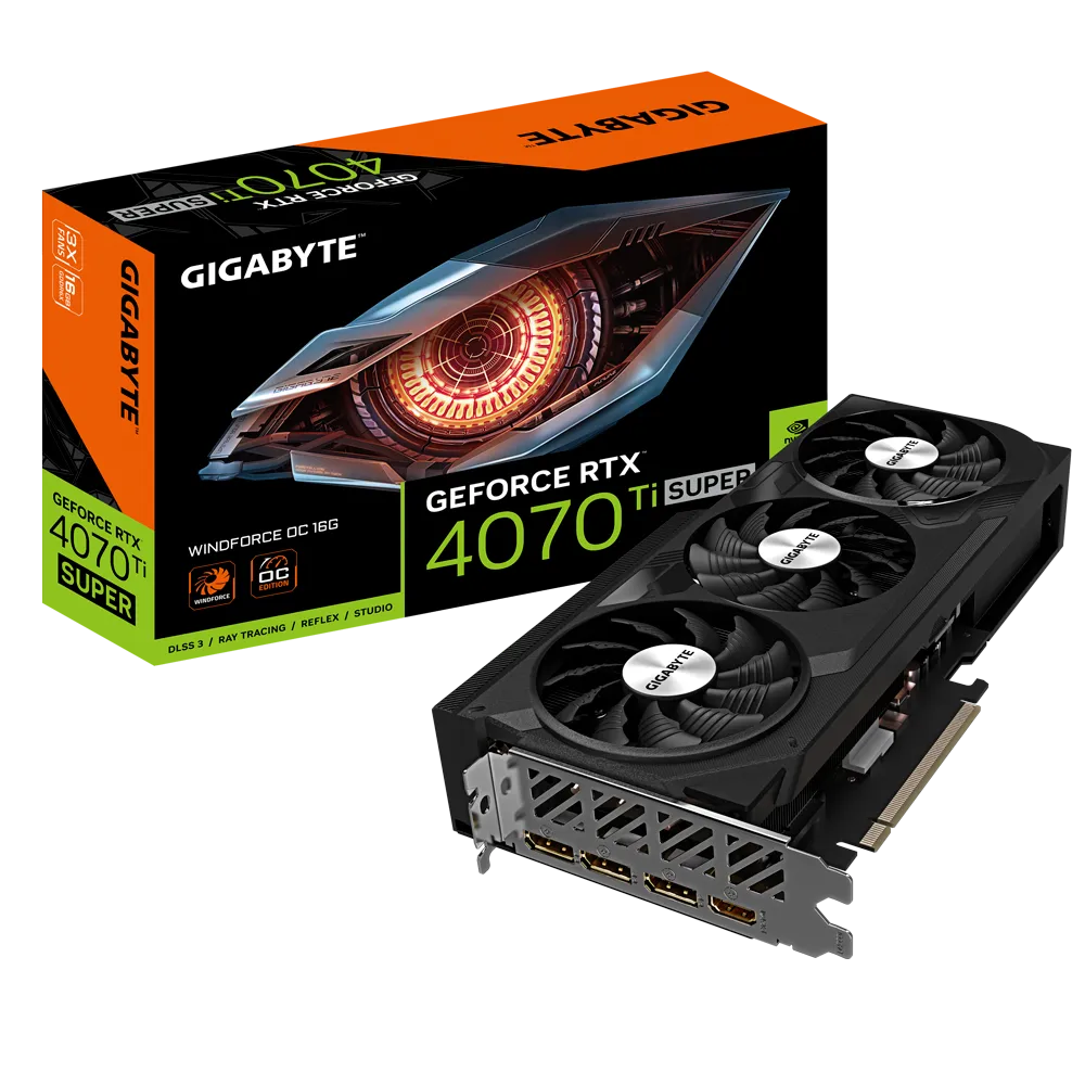 GIGABYTE GeForce RTX 4070 Ti SUPER WINDFORCE OC 16G Graphics Card, 16GB GDDR6X 256-bit Memory, 2625 MHz | GV-N407TSWF3OC-16GD