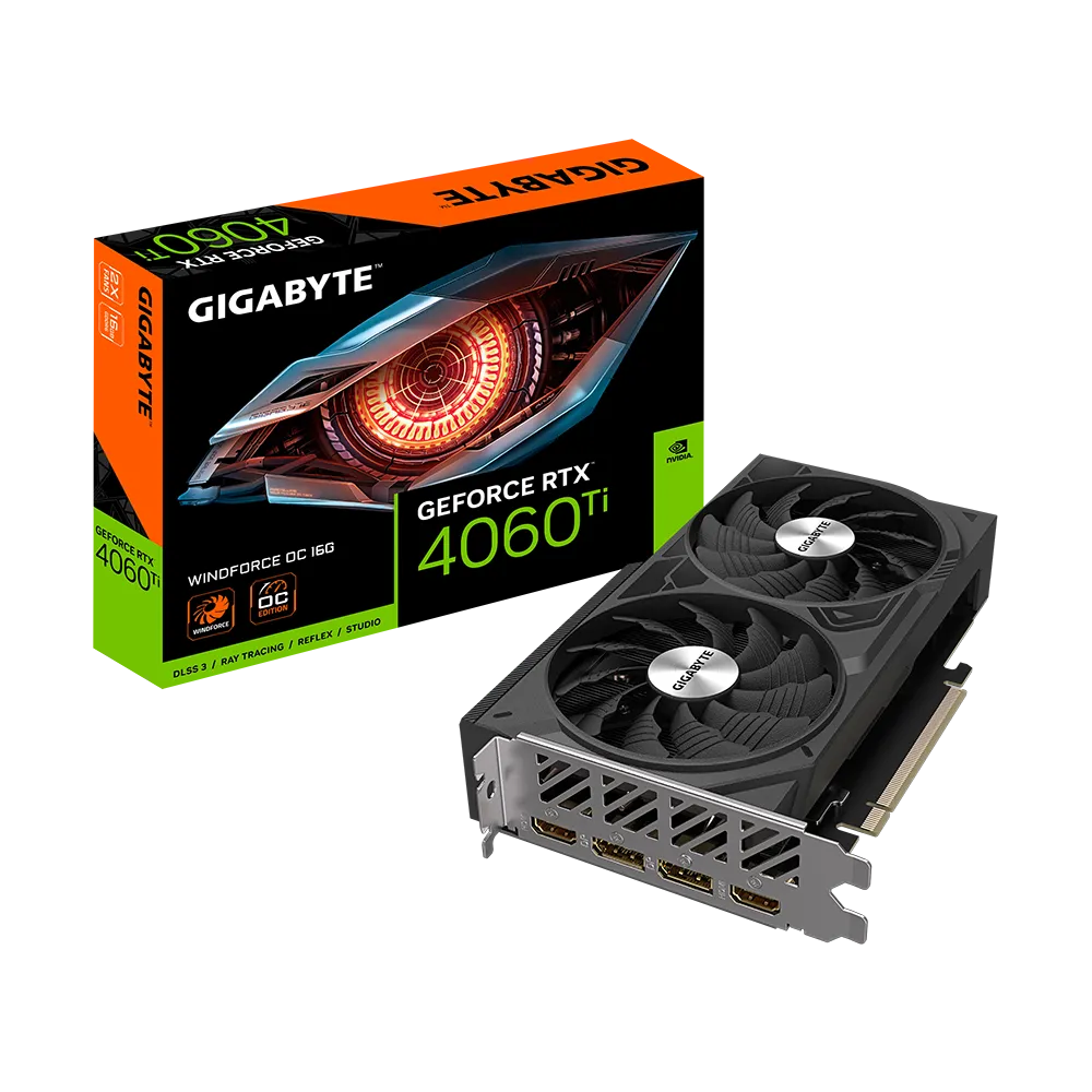 GIGABYTE GeForce RTX 4060 Ti Windforce OC Graphics Card, 16GB GDDR6 128 Bit Memory, 2565 MHz Core Clock | GV-N406TWF2OC-16GD