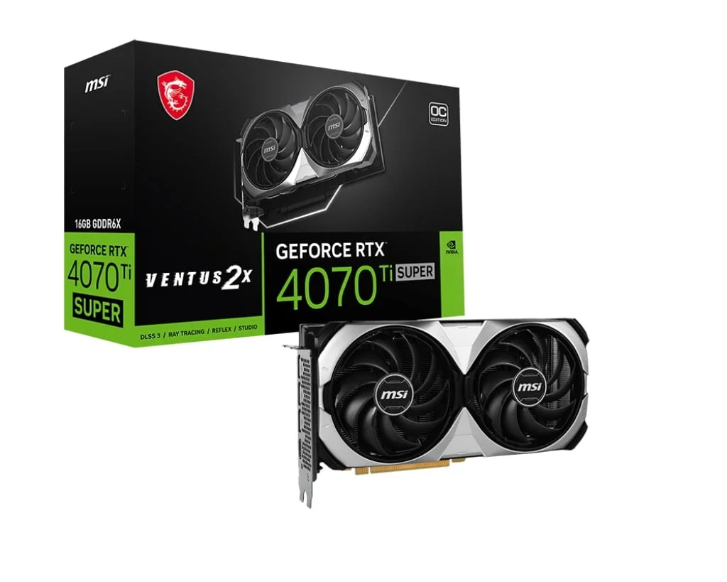 MSI GeForce RTX 4070 Ti SUPER Ventus 2X OC Graphics Card, 16GB GDDR6X, 8448 CUDA Cores, 256-Bit Memory, 2640MHz Boost Clock, 21 Gbps Memory Speed | 912-V513-628