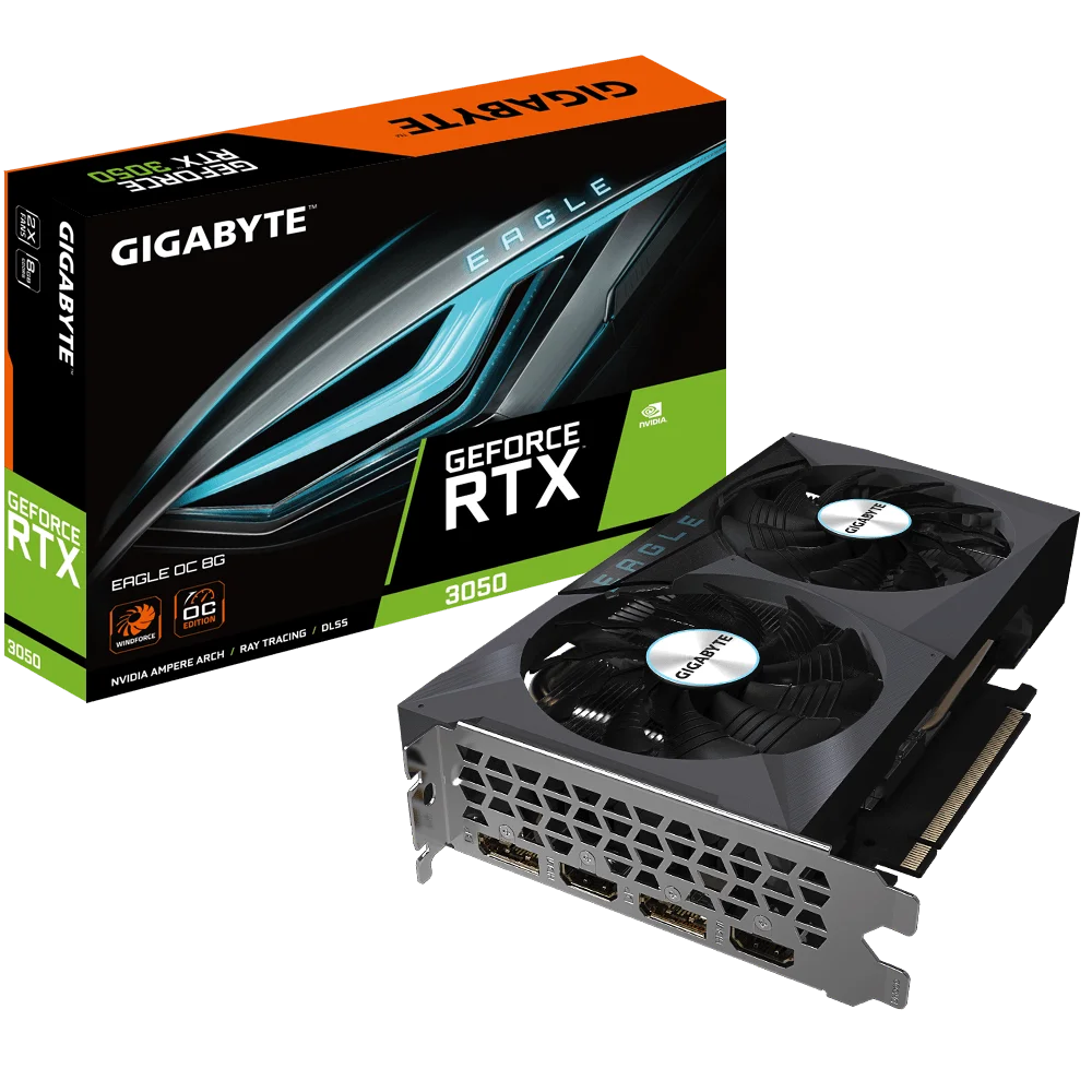 Gigabyte RTX 3050 Eagle OC 8G Graphics Card, 8GB GDDR6 128 Bit GDDR6, 2X Windforce Fans, 2560 Cuda Cores | GV-N3050EAGLE OC-8GD