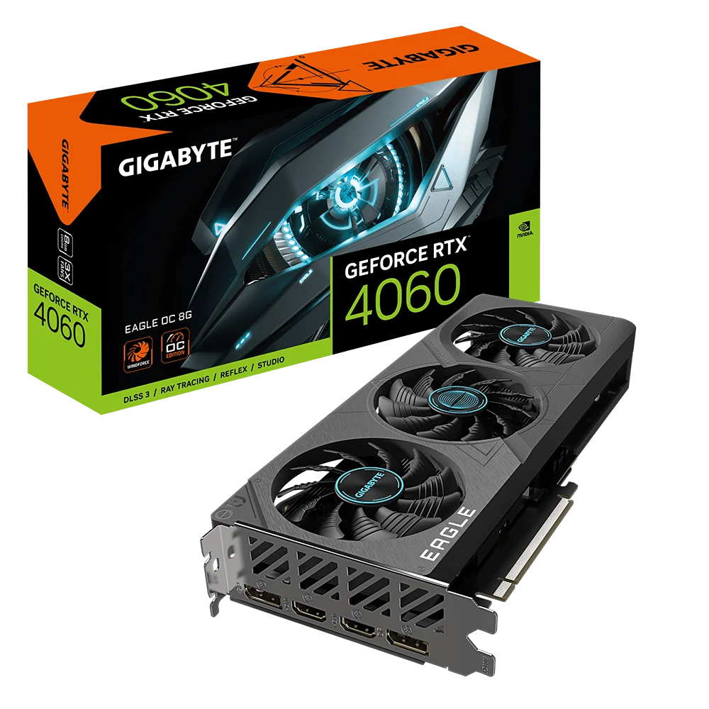 GIGABYTE RTX 4060 EAGLE OC Graphics Card, 8GB GDDR6 128 bit Memory, 2505 MHz Core Clock, 3072 CUDA Cores | GV-N4060EAGLE OC-8GD