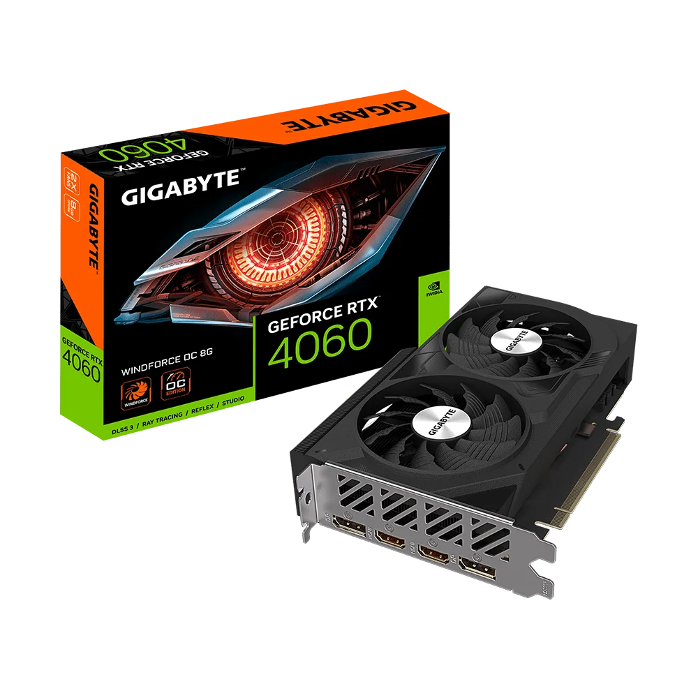 Gigabyte GeForce RTX 4060 WINDFORCE OC 8G Graphics Card, 2X WINDFORCE Fans, 8GB 128-bit GDDR6, | GV-N4060WF2OC-8GD