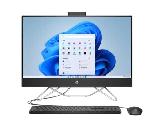 HP 27-CB1126NH AIO Desktop Computer, I5 1235U, 27" FHD IPS Display,16 GB DDR4 RAM, 512 GB SSD, Intel Iris X Graphics, HP Wired K/B & Mouse, DOS, Black