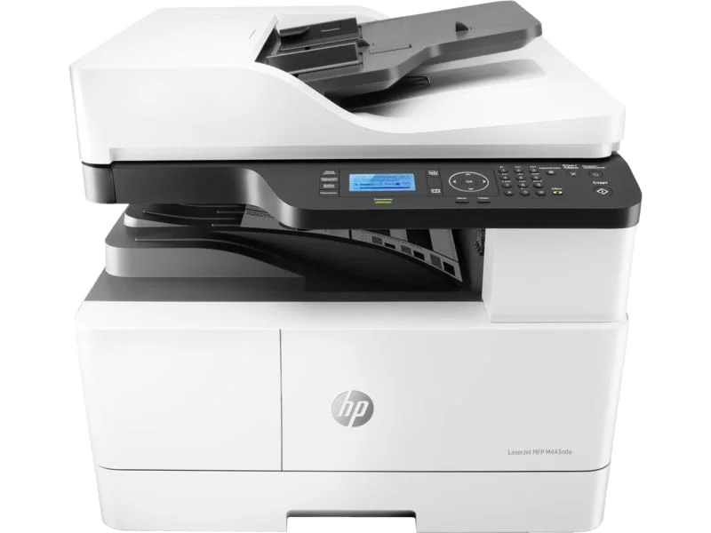 HP LaserJet MFP M443nda Printe, Print, Copy, Scan, up to 24 ppm,  Duplex Printing, Up to 1200x1200 dpi Resolution, 4-Line LCD Display, USB Ethernet Connectivity, White | 8AF72A