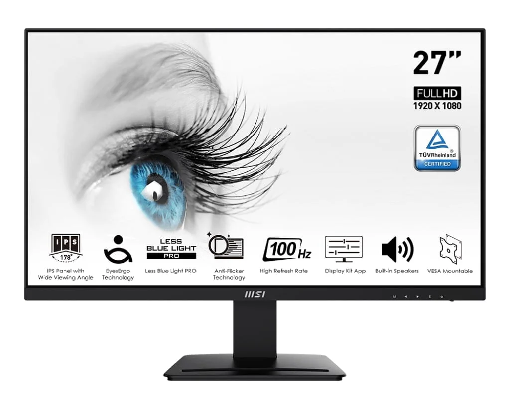 MSI PRO MP273A 27" Business Productivity Monitor, FHD 100Hz Anti Glare IPS Display, 2 x 3W Speaker, 1 Display Port, 1 HDMI Port, 1 VGA Port | 9S6-3PB4CH-070