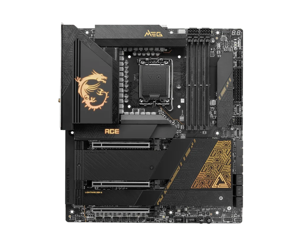 MSI MEG Z790 ACE, Socket 1700 , Intel® Z790 Chipset, 4x DDR5 UDIMM, Memory Capacity 192GB, 1x Type-C DisplayPort, 3x PCI-E x16 slot, 5x M.2, 6x SATA 6G, ATX Motherboard | 911-7D86-001