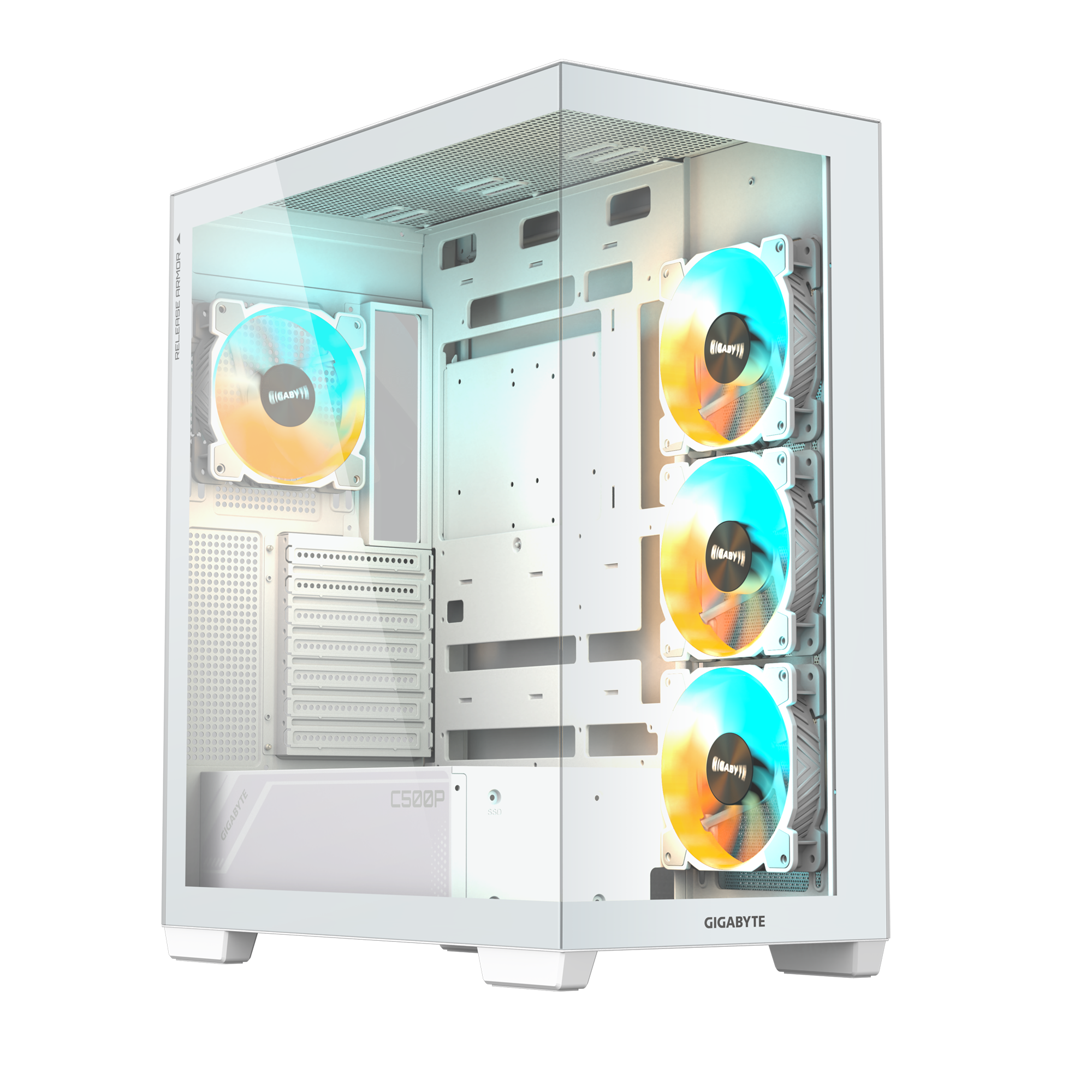 GIGABYTE C500 Panoramic Tempered Glass Front and Side Mid Tower Case Panels Pre-installed four ARGB fans | GB-C500PI ST