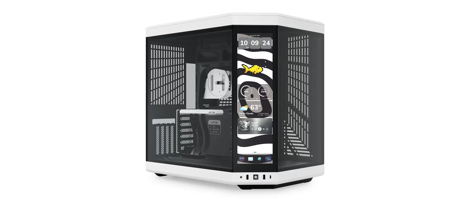 HYTE Y70 touch infinite,14.9" Integrated IPS Touchscreen, Dual Chamber Mid-Tower ATX Computer Case - Panda |  CS-HYTE-Y70TI-WB