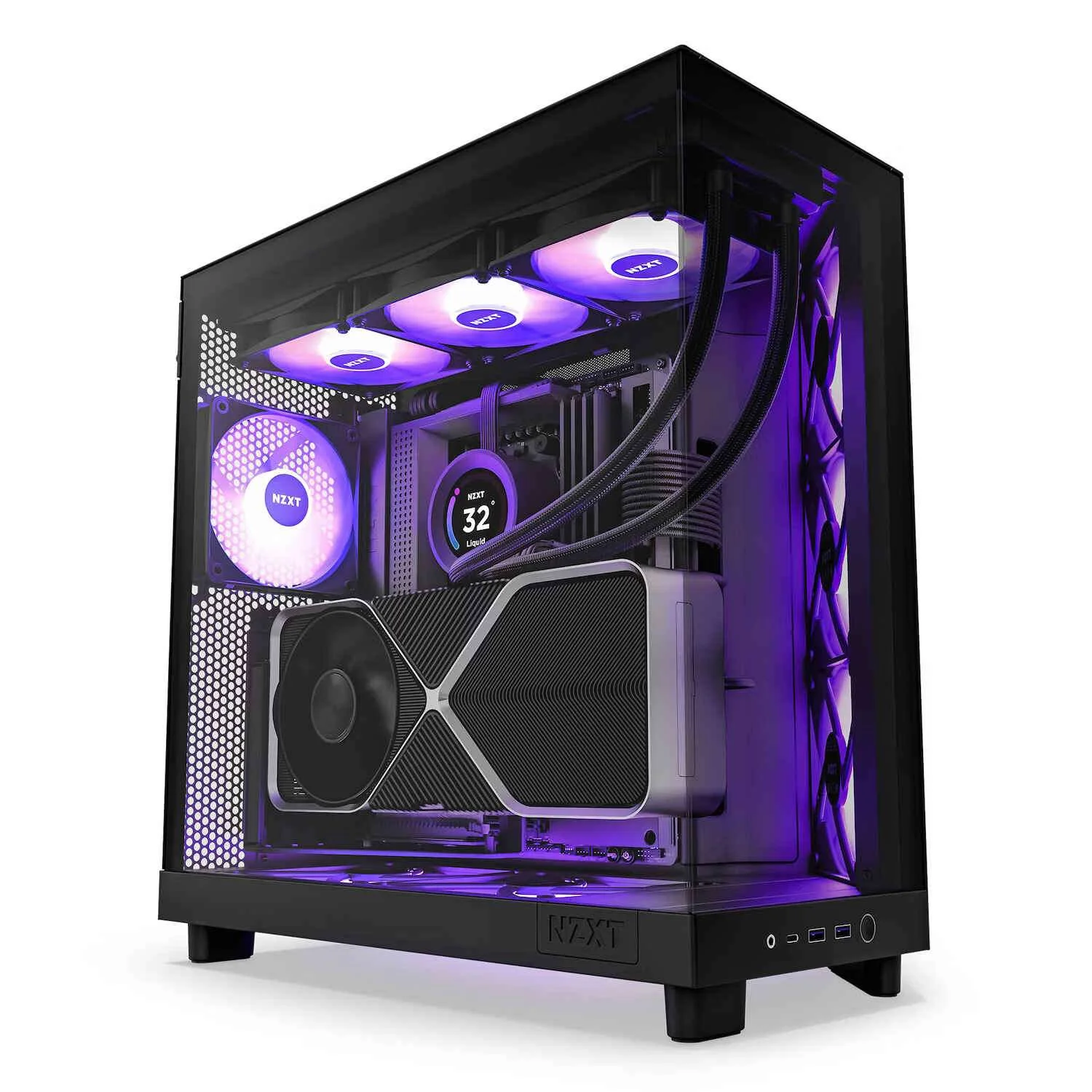 NZXT H6 Flow RGB Compact Dual-Chamber Airflow Mid-Tower ATX Case, Panoramic Glass Panels, Up to 360 mm Radiator & 3x 120mm RGB Fans Black | CC-H61FB-R1