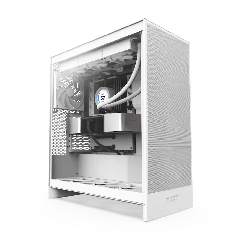 NZXT H7 Flow Mid Tower ATX Airflow Case,Tempered Glass Side Panel, 3 x 120mm Quiet Fan (White) | CM-H72FW-01