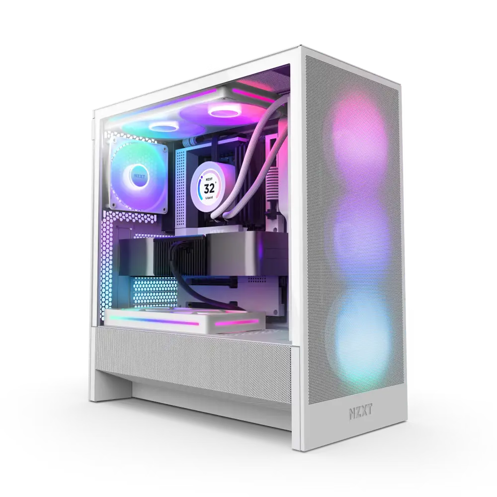 NZXT H5 Flow RGB 2024 ATX Mid-Tower PC Gaming Case – High Airflow – F360 RGB Core (CV) Included – 360mm Front & 240mm Top Radiator Support – Cable Management – Tempered Glass – White | CC-52FW-R1