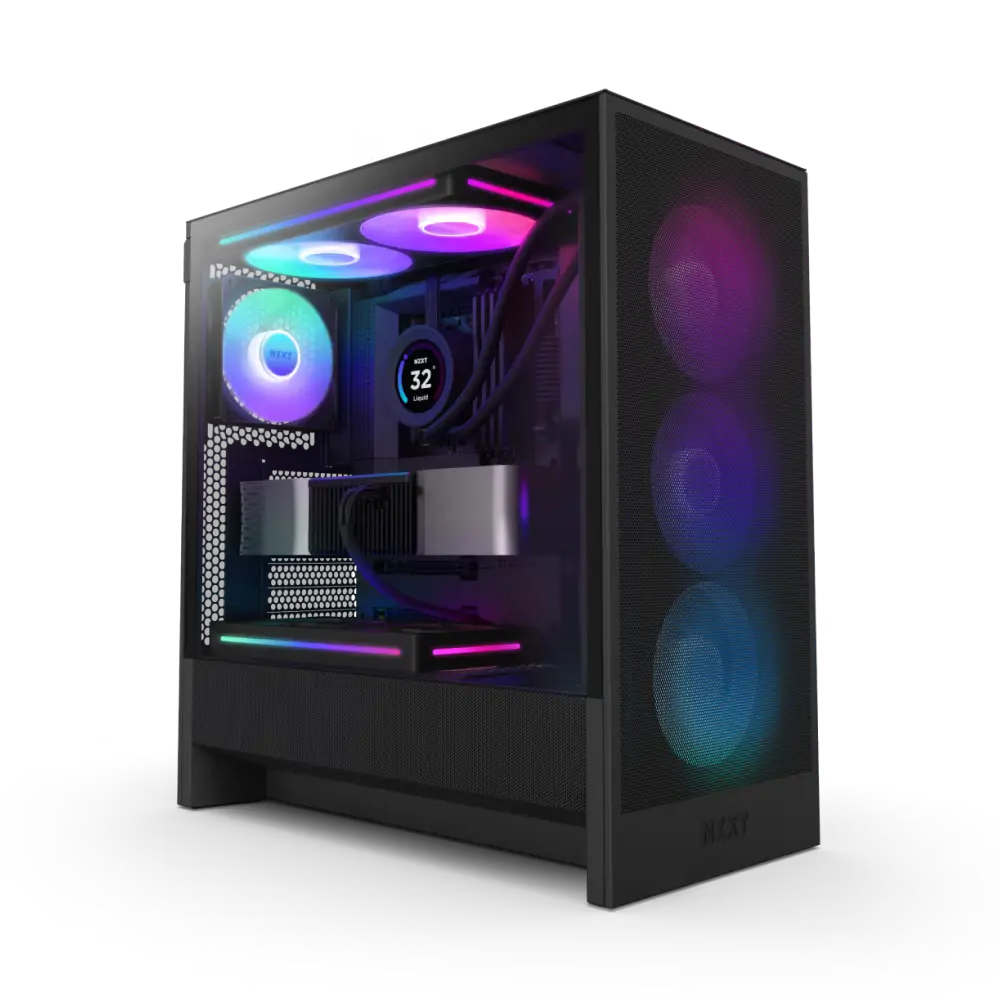 NZXT H5 Flow RGB 2024 ATX Mid-Tower PC Gaming Case – High Airflow – F360 RGB Core (CV) Included – 360mm Front & 240mm Top Radiator Support – Cable Management – Tempered Glass – Black | CC-52FB-R1