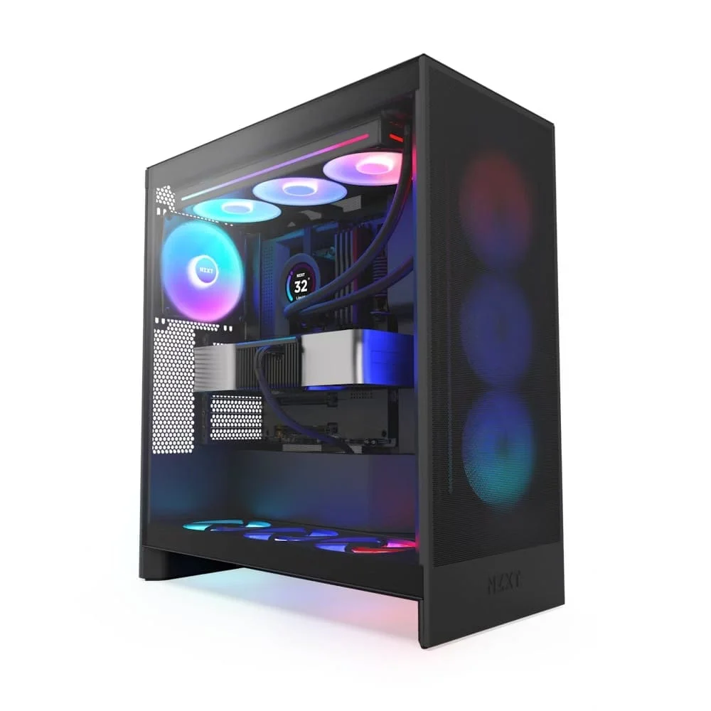 NZXT H7 Flow RGB Mid-Tower ATX Airflow Case with RGB Fans, Motherboard Support upto E-ATX, SGCC Steel, Dark Tinted Tempered Glass, F360 RGB Core Single-frame Fan, Supports up to 420mm Radiator, 10-Fan Capacity, Black | CM-H72FB-R1