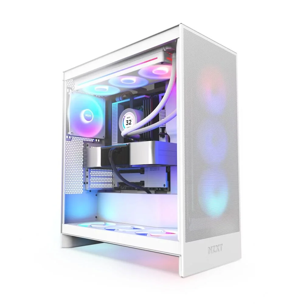 NZXT H7 Flow RGB Mid-Tower ATX Airflow Case with RGB Fans, Motherboard Support upto E-ATX, SGCC Steel, Dark Tinted Tempered Glass, F360 RGB Core Single-frame Fan, Supports up to 420mm Radiator, 10-Fan Capacity, White | CM-H72FW-R1