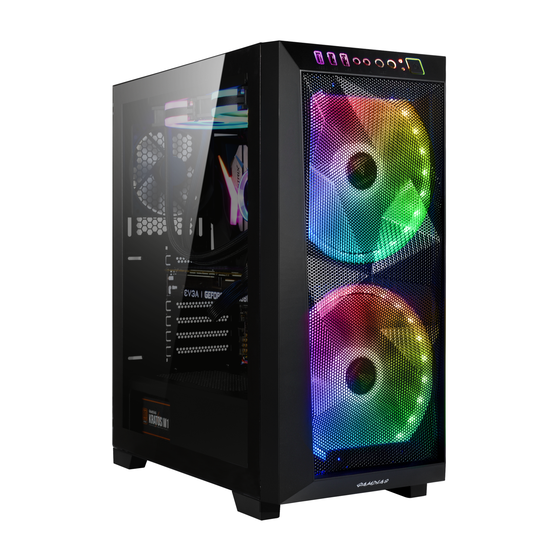 Gamdias APOLLO M1 ELITE ,Sync with Motherboard Dual Built-in 200mm ARGB Fans Seamless Tempered Glass Window Asymmetry Mesh Design