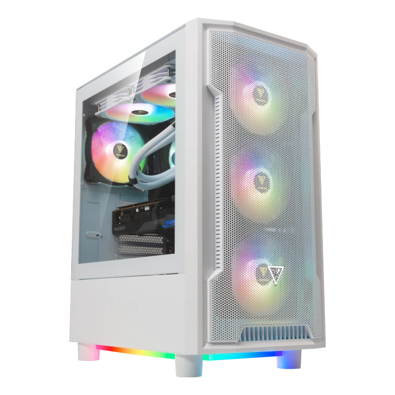 ATHENA M6 LITE WH UNRESTRICTIVE BRILLIANCE Sync with Motherboard Triple-sided Underglow 4 Built-in 120mm ARGB Fans Seamless Tempered Glass Window Mesh Front Panel Perforated Chassis Magnetic Dust Filter