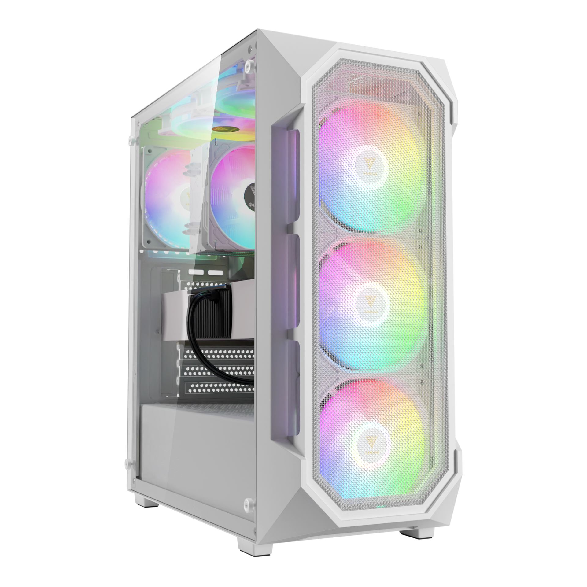 Gamdias AURA GC1 ELITE White Mesh RGB Mid-tower Case Mesh Front Panel Magnetic Dust Filter 4 Built-in 120mm Fixed RGB Fans Supports up to ATX Motherboards ,Tempered Glass Window, Compatible with 340mm GPU