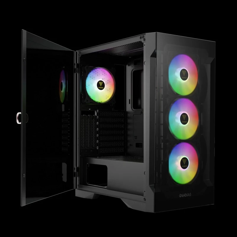 Gamdias Talos E2 Elite Mid Tower PC Case, Tempered Glass Panel, Magnetic Dust Filter, 3 Built In 120mm ARGB Fans, Up To 360mm Radiator Support, Black | GD-TALOS-E2-ELITE