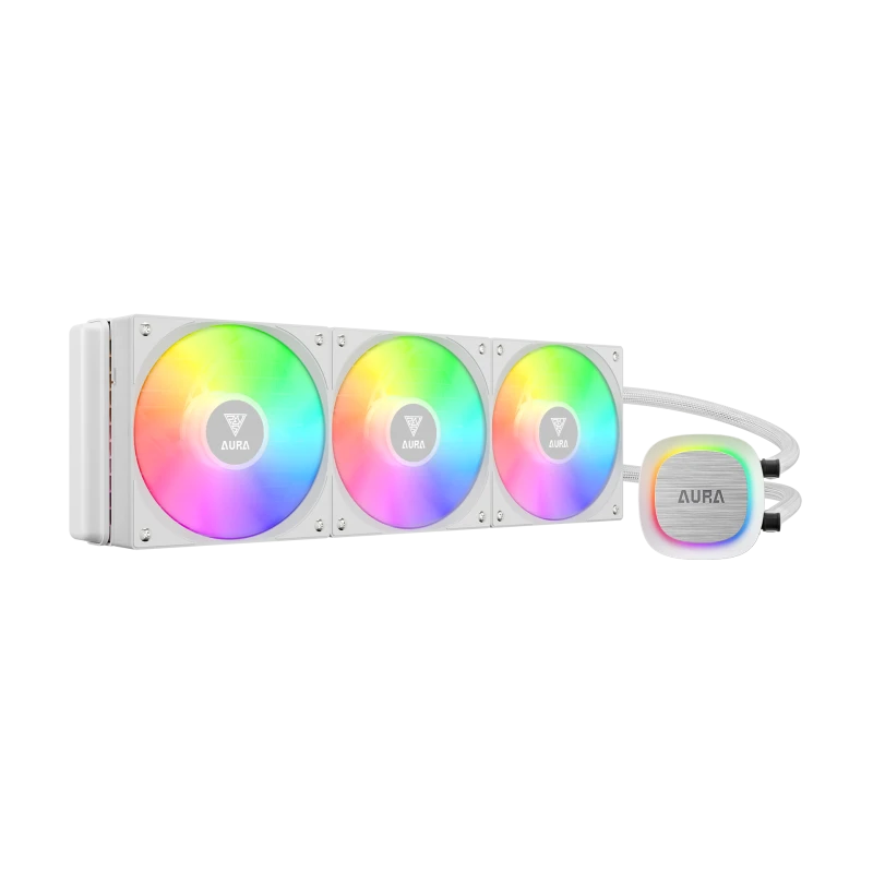 GAMDIAS AURA GL360 V2 White Liquid CPU Cooler – Advanced Fluid Running System, Upgraded Copper Base, High-Performance 12-slot 10-pole Motor