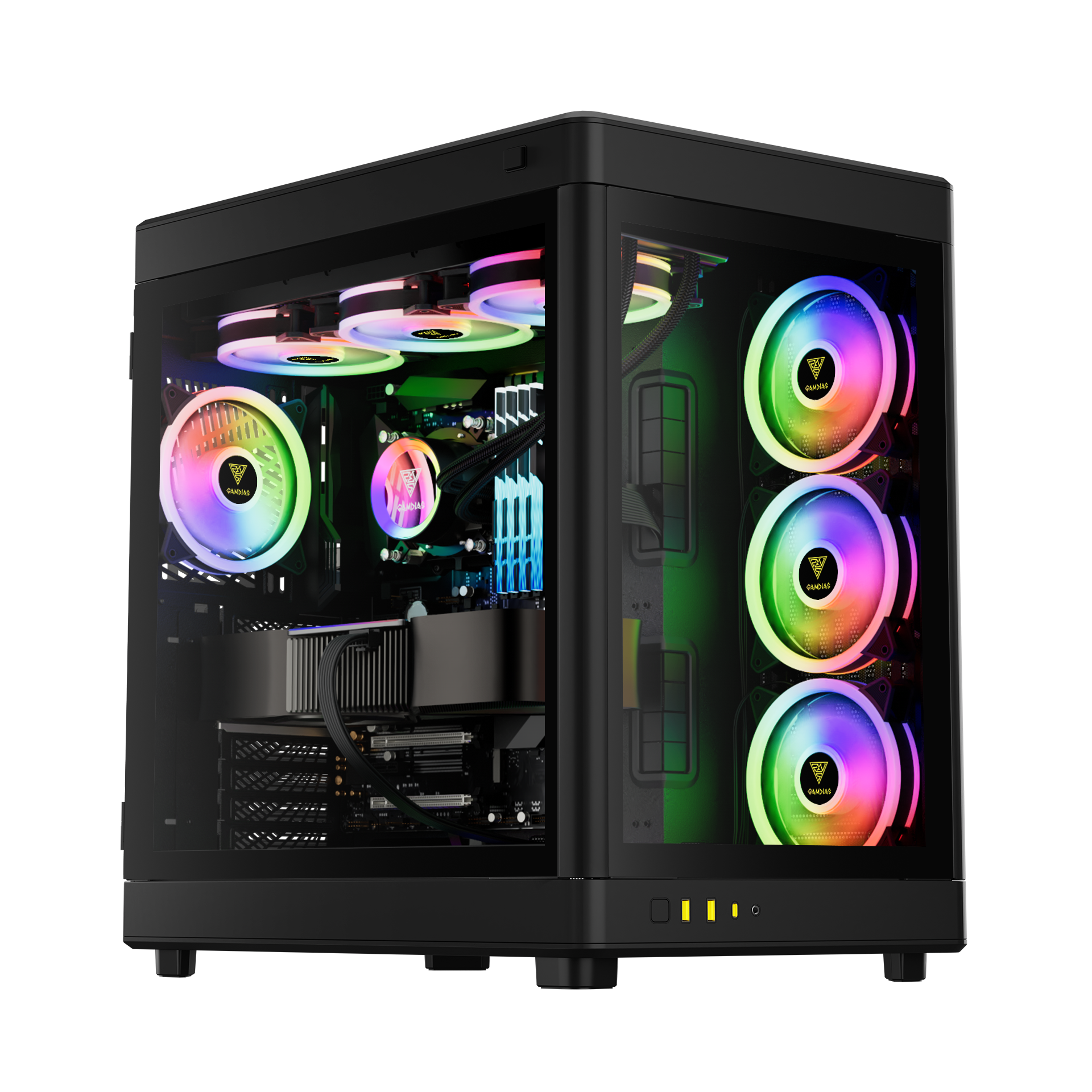 Gamdias NESO P1 W CASE ,Trapezoid Shaped for Horizontal Desktop and Vertical Tower Setup 8 Slot Horizontal and Vertical GPU Holder Takes GPU Length up to 426mm Supports Radiators up to 360mm, and 420mm Side  - White