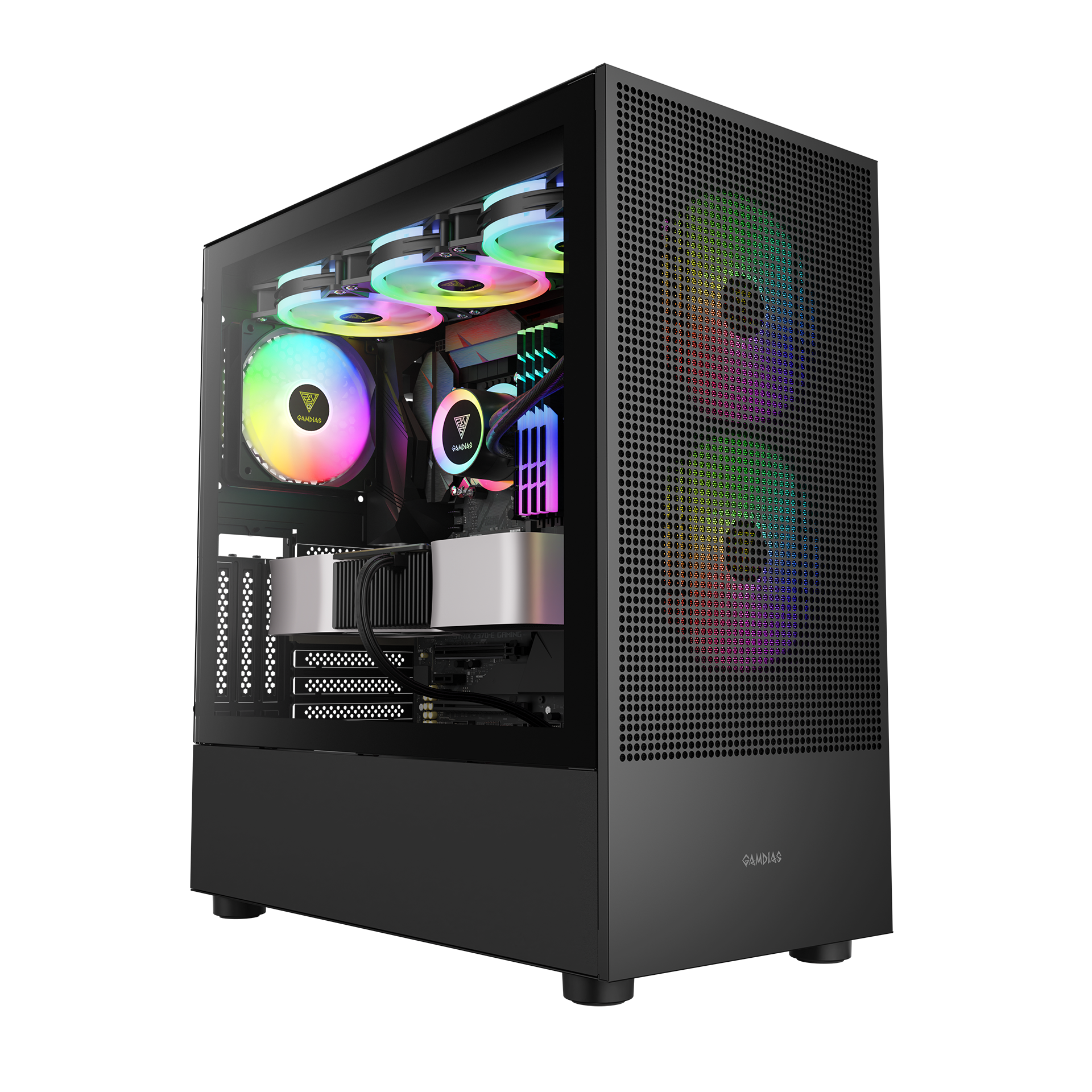 GAMDIAS TALOS M3 Mesh Mid Tower Gaming Case, support Dual360mm radiators , three built-in PWM ARGB fans