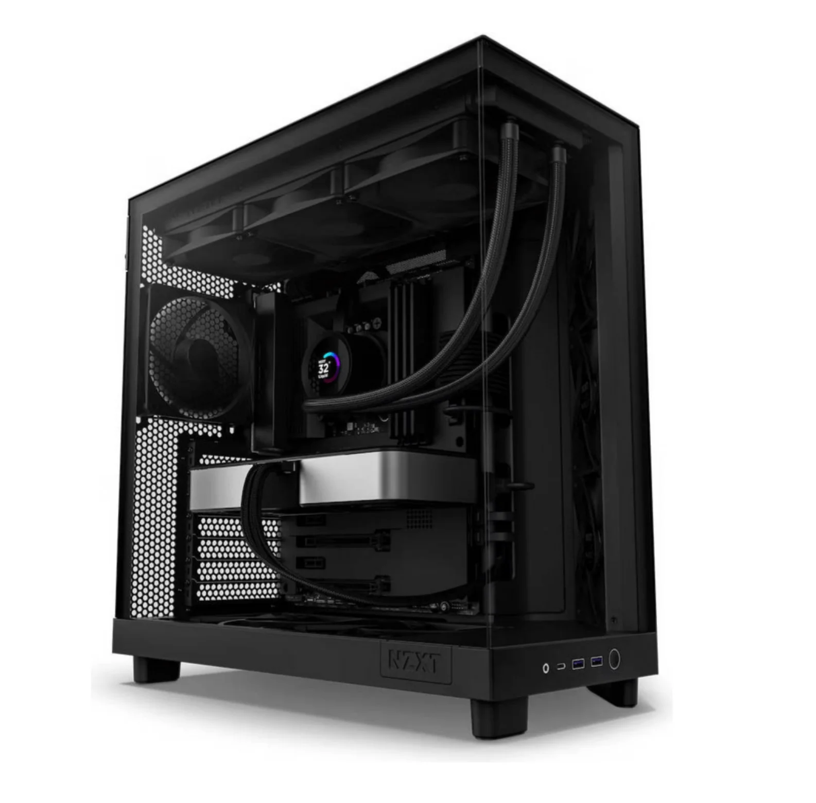 NZXT H6 Flow Compact Dual-Chamber Mid-Tower Airflow Case, Black, SGCC Steel, Ultra-Clear, Dark Tinted Tempered Glass, 3 x F120Q Fans included | CC-H61FB-R1