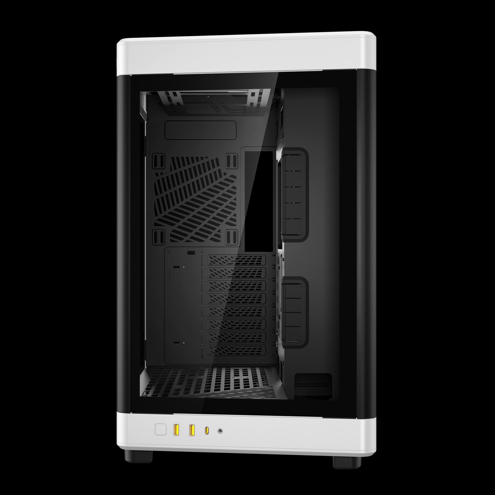 Gamdias NESO P1 BW CASE ,Trapezoid Shaped for Horizontal Desktop and Vertical Tower Setup 8 Slot Horizontal and Vertical GPU Holder Takes GPU Length up to 426mm Supports Radiators up to 360mm, and 420mm Side _ White/Black