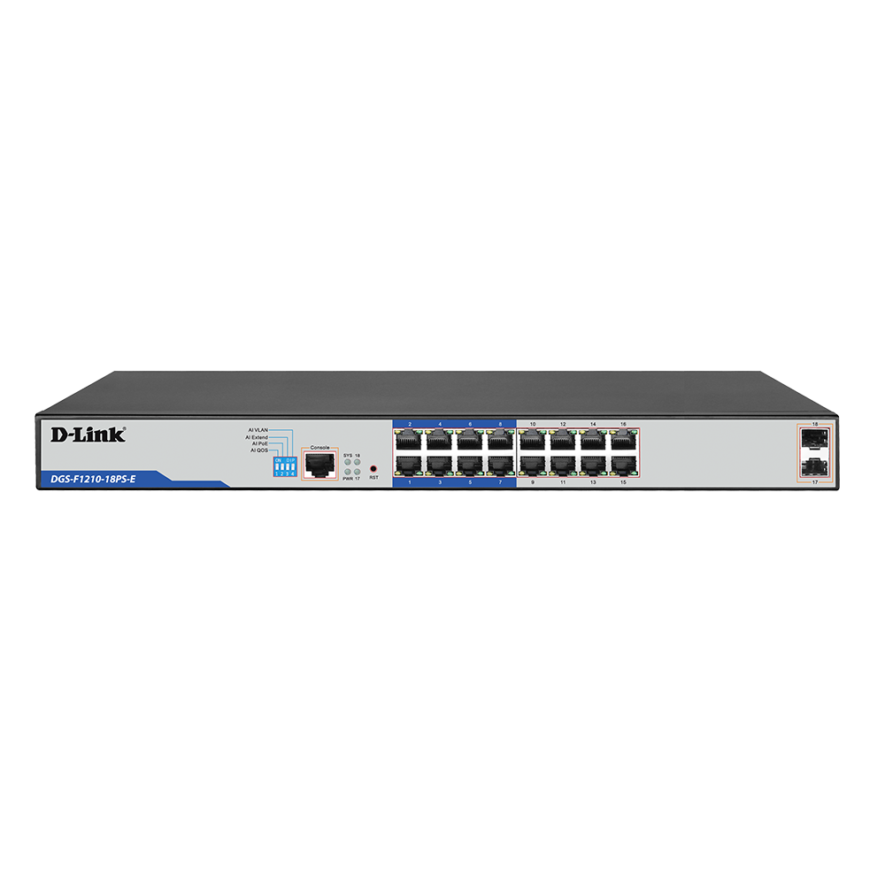 D-link Layer 2 Gigabit Managed Long Range PoE+ Switch DGS-F1210-18PS-E