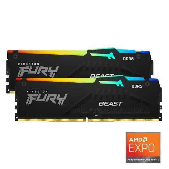 Kingston FURY Beast 64GB (2x32GB) DDR5 6000MT/s Memory, DIMM, Black RGB| KF560C36BBEAK2-64