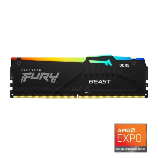 Kingston FURY Beast 64GB (2x32GB) DDR5 6000MT/s Memory, DIMM, Black RGB| KF560C36BBEAK2-64