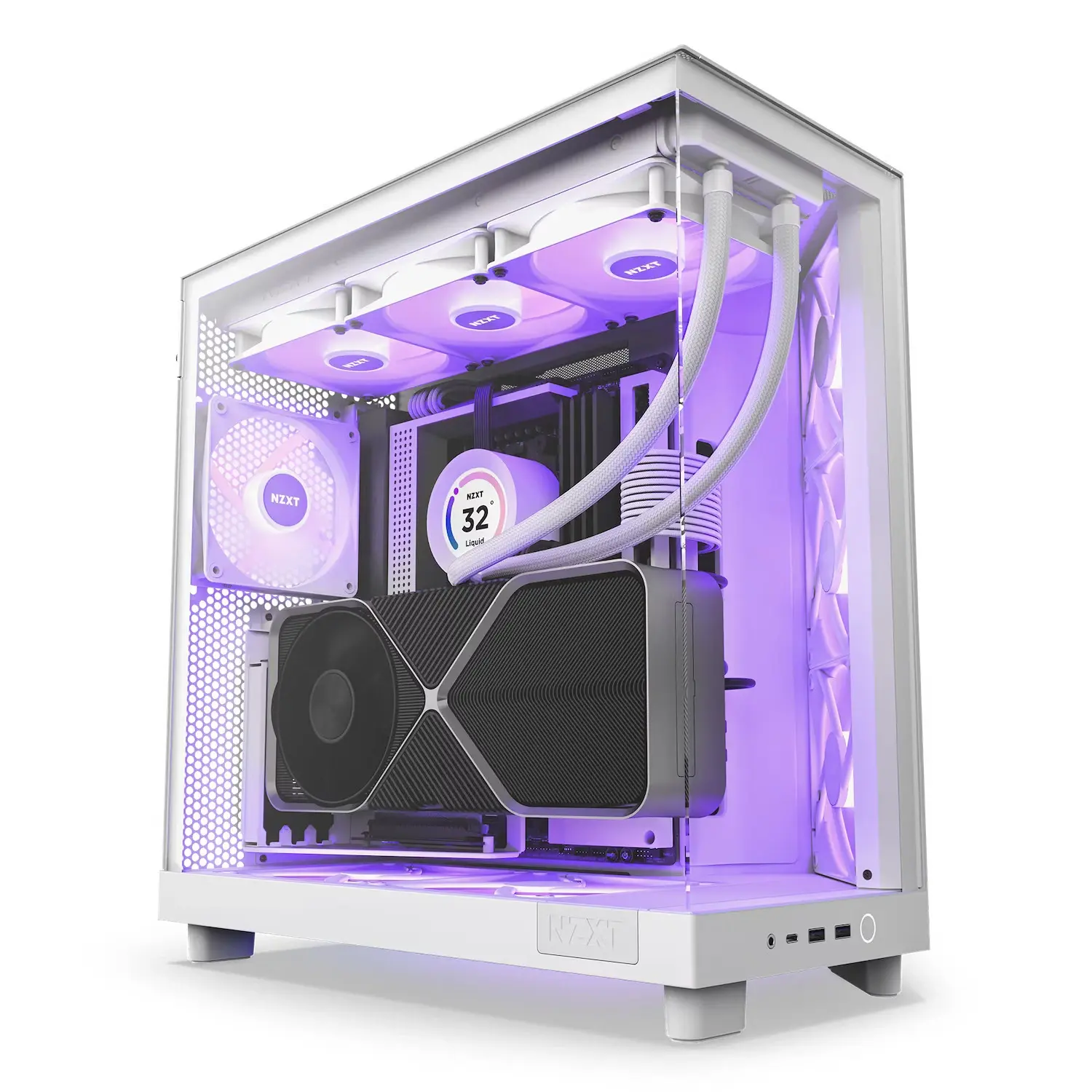 NZXT H6 Flow RGB Compact Dual-Chamber Airflow Mid-Tower ATX Case, Panoramic Glass Panels, Up to 360 mm Radiator & 3x 120mm RGB Fans White| CC-H61FW-R1