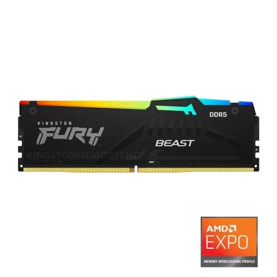 Kingston Fury Beast 32GB (1x 32 GB Kit) DDR5 Desktop Memory, 6000MT/s Speed, CL36 DIMM C-Latency, Intel XMP 3.0 and AMD EXPO | KF560C36BBEA-32