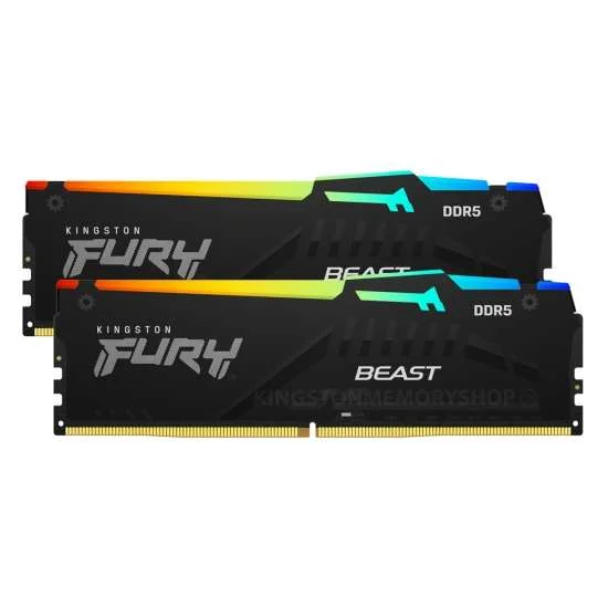 Kingston FURY Beast 32GB (2x16GB) DDR5 6000MT/s Memory, DIMM, XMP Black RGB | KF560C40BBAK2-32