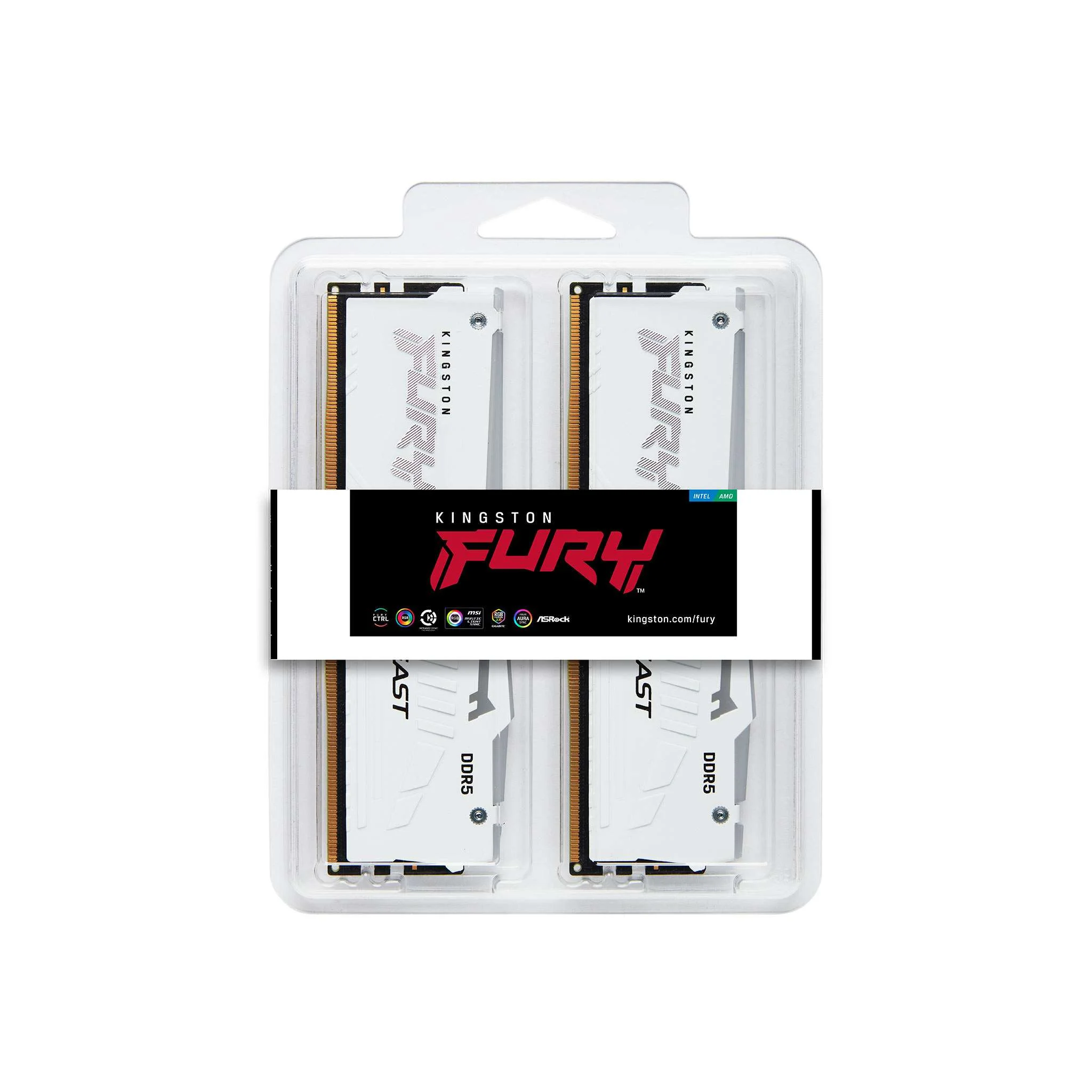 Kingston Fury Beast RGB 64GB (2x32GB) DDR5-5600 CL40 288-Pin DIMM Kit, XMP, White | KF556C40BWAK2-64