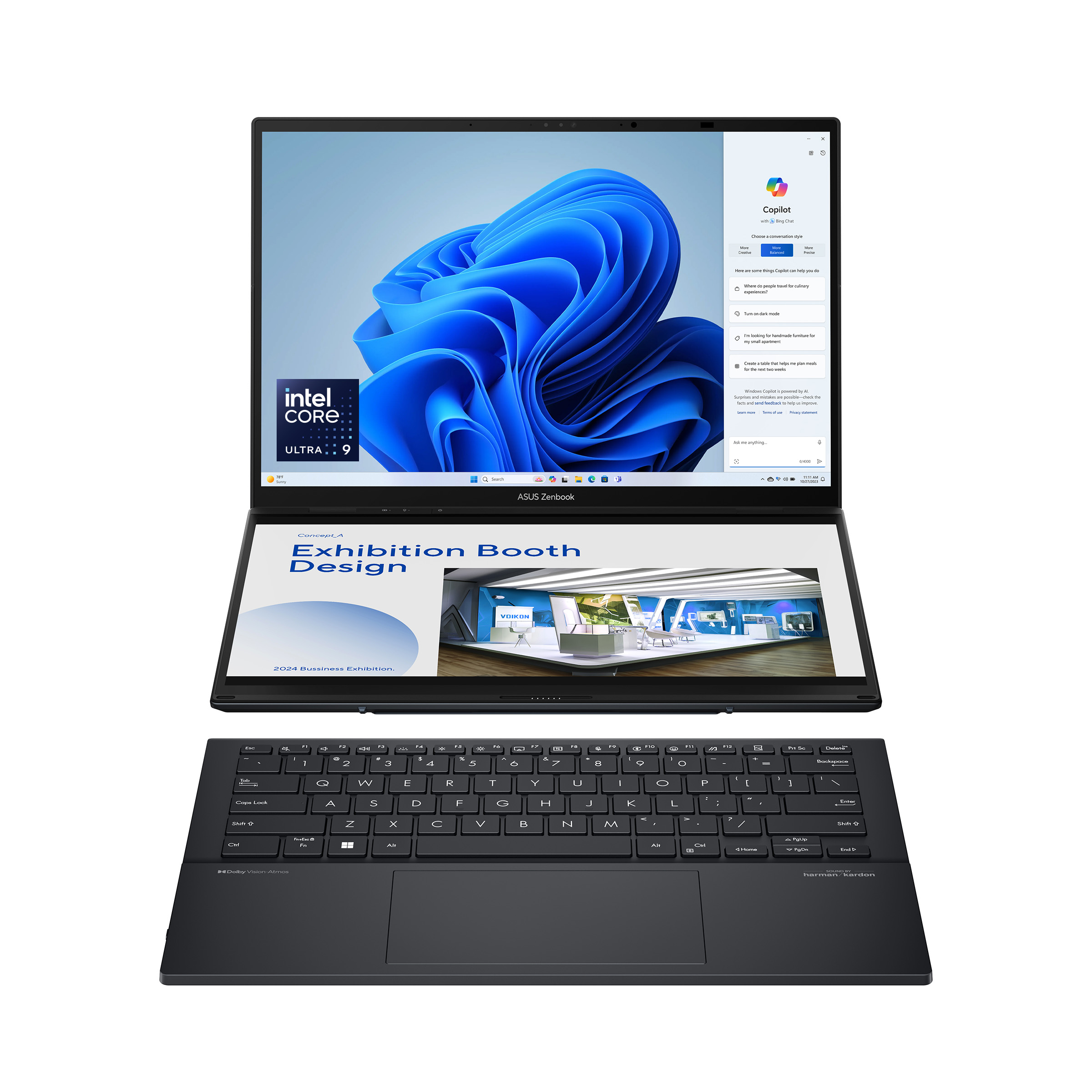 ASUS ZENBOOK DUO OLED Intel Core Ultra 7 155H 1.4GHz, 16GB RAM, 1TB SSD, 14.0" WQ+ OLED Touch Screen, Intel Arc Graphics, Win11 Home, Eng-Arab K/B, Grey + Sleeve, Stylus | UX8406MA-OLEDI7IG