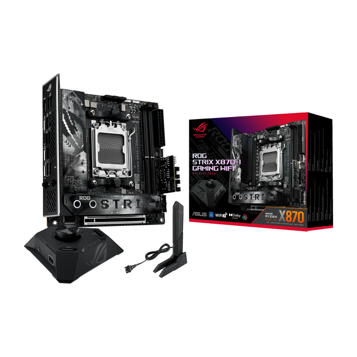 ASUS ROG STRIX X870-I GAMING WIFI,  AMD Socket AM5, Mini-ITX Motherboard,  2 x DIMM slots, max. 96GB, DDR5 Supports up to  8400+MT/s ,  2 x M.2 slots |90MB1IW0-M0EAY0