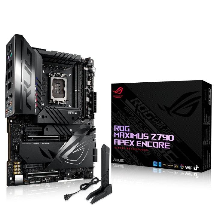 ROG MAXIMUS Z790 APEX ENCORE ATX Motherboard,  Intel Socket LGA1700,  2 x DIMM, Max. 96GB, DDR5 8400+,  5 x M.2 slots, Intel® Wi-Fi 7 | 90MB1FX0-M0EAY0