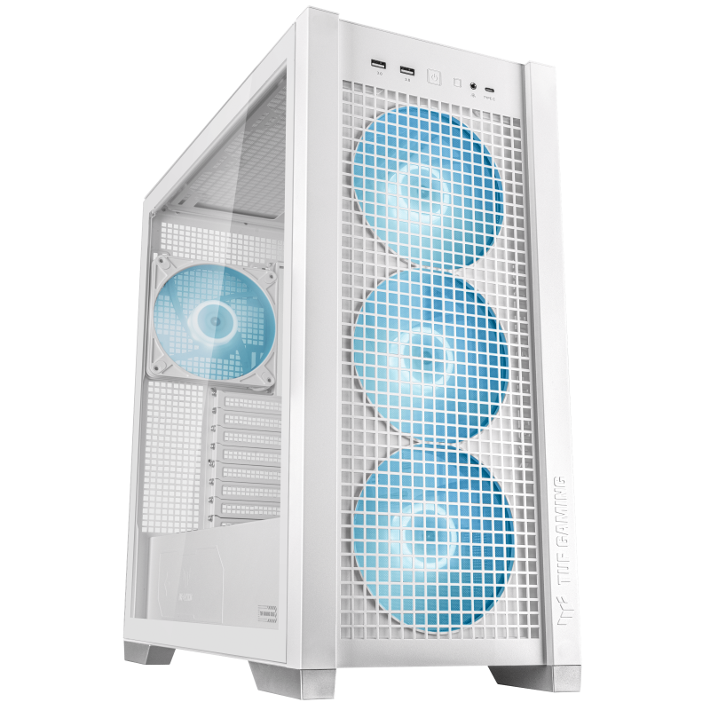 ASUS TUF Gaming GT302 ARGB EATX Mid Tower Case, 4x 140 mm PWM ARGB Pre-installed Fans - White | 90DC00I3-B19000