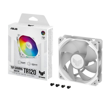 ASUS TUF Gaming TR120 ARGB Fan,  28mm fan frame, PWM control, Aura Sync,2000 rpm - White | 90DA0093-B09000