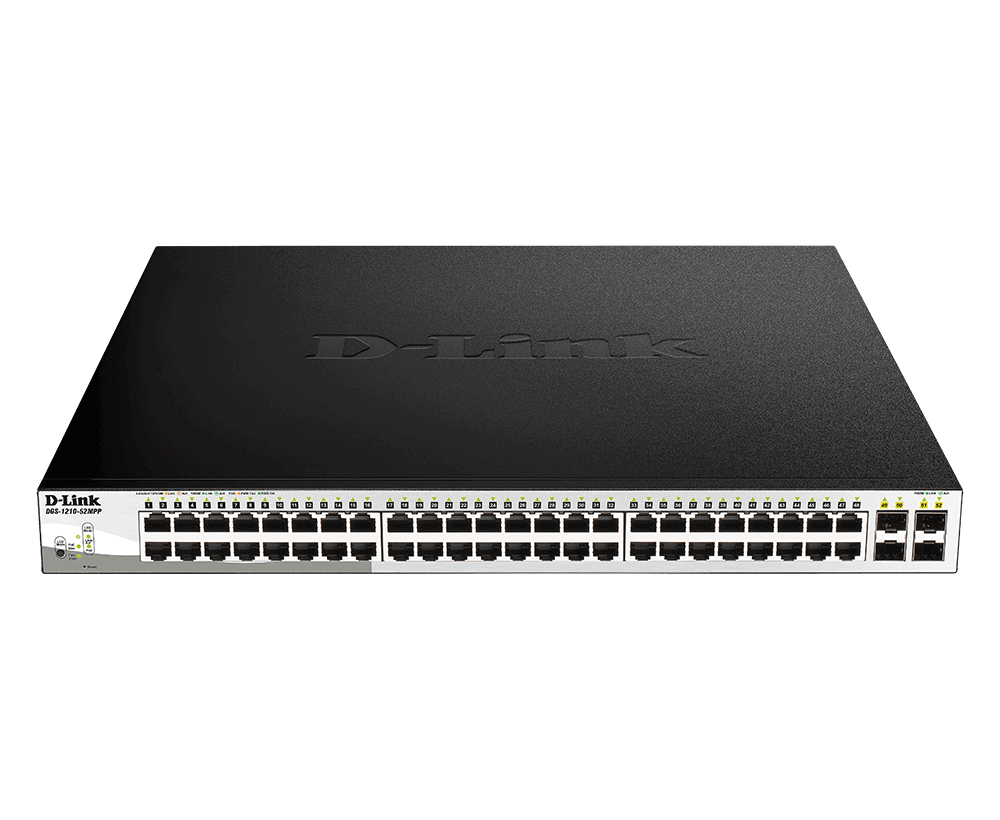 D-link 52-Port Gigabit Smart Managed PoE Switch, Advanced L2 switching, 740 W PoE budget, 4 x Gigabit SFP ports | DGS-1210-52MPP