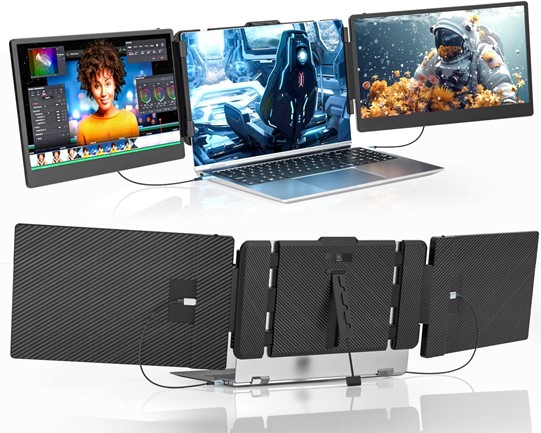 V2COM 14’’ Triple Laptop Screen Extender, 1920 x 1080 60 Hertz IPS  FHD Portable Dual Monitor for Laptop USB C HDMI