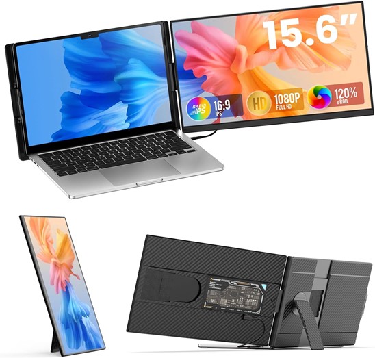 V2P5 15.6" Portable Monitor, Ultra-Slim Narrow Bezel Full HD 1080P IPS Display, USB-C & HDMI Connectivity