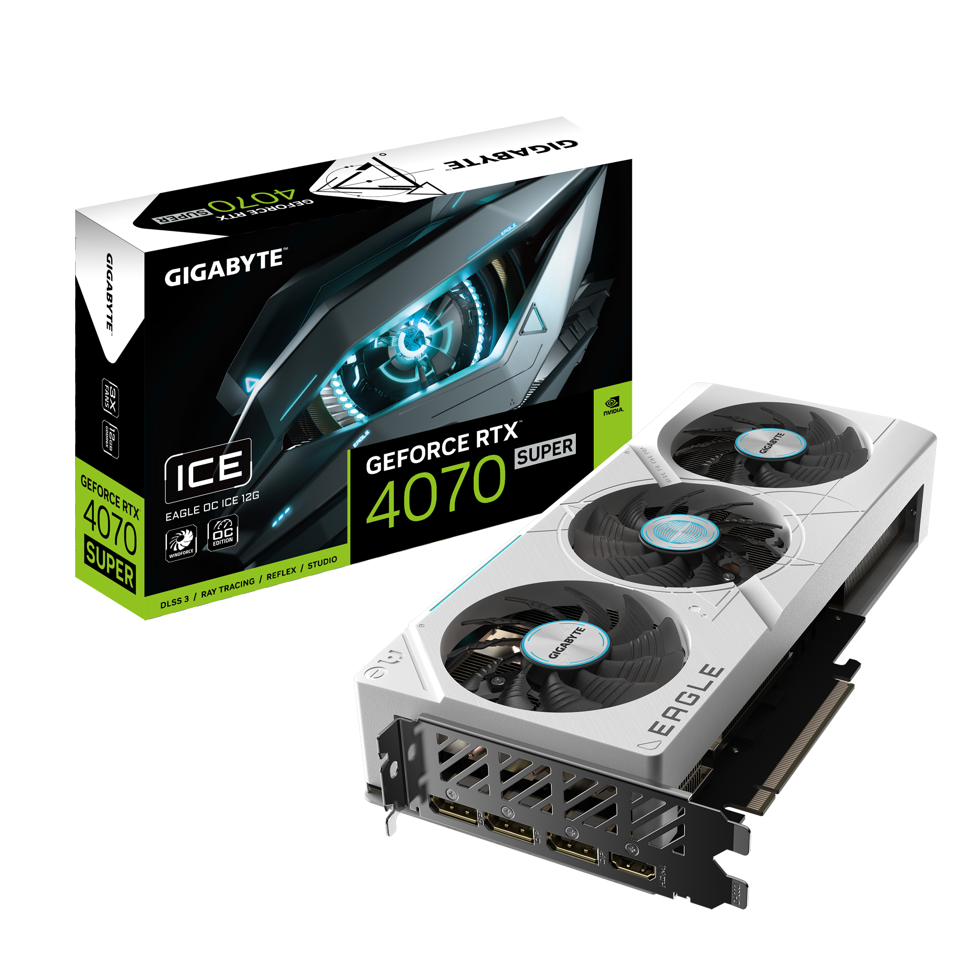 GIGABYTE GeForce RTX 4070 SUPER EAGLE OC ICE 12GB GDDR6X, DLSS 3, ultra, 4th Generation Tensor Cores, 2535 MHz  Core Clock | GV-N407SEAGLEOC ICE-12GD