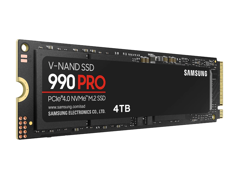 Samsung 990 Pro 4TB NVMe Form Factor M.2 Internal SSD, PCIe Gen 4.0 x4, NVMe 2.0 Interface, 7450 MB/s Sequential Read Speed, 6900 MB/s Sequential Write Speed, 3.3 Voltage, V-NAND 3-bit MLC | MZ-V9P4T0BW