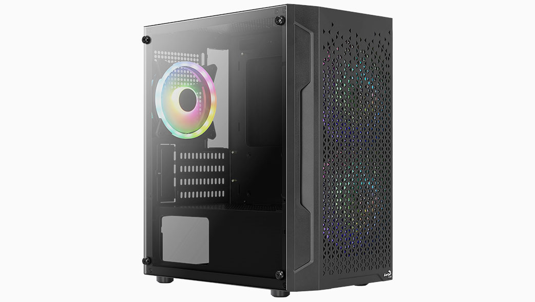 Aerocool Trinity  Mini-G-BK-v3 MINI TOWER CASE, full tempered side panel, 3x RGB fan includes