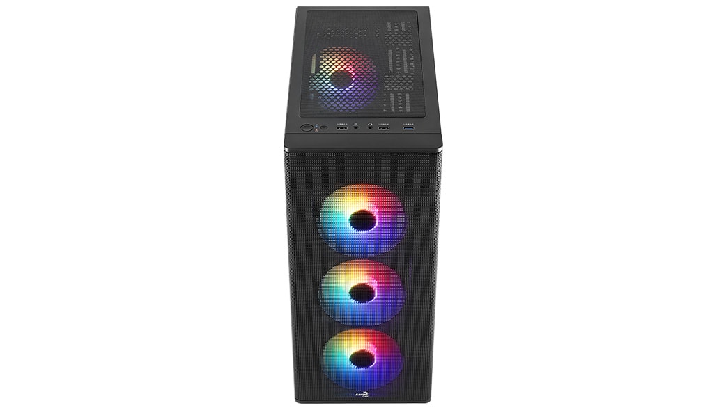 Aerocool Designer-G-BK-v2, Sleek mesh front panel, tempered glass panel  4xpre-installed RGB fans